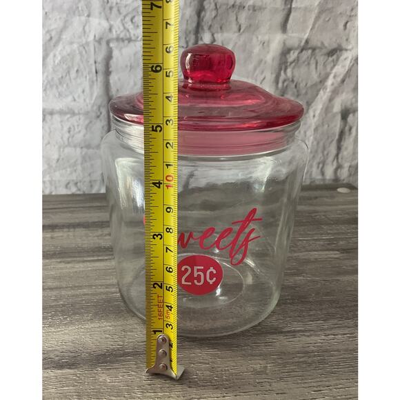 “Sweets” Candy Jar Clear with Fuchsia Pink Top - Picture 3 of 8